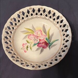 Hand-Painted Floral Porcelain Decorative Plate - Pink & Green